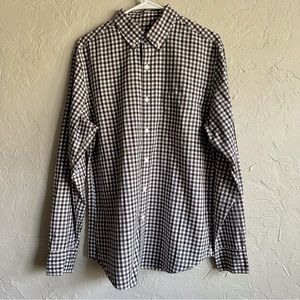 J. Crew Heathered Cotton Brown Grey Mens Gingham Button Down Shirt Sz Medium